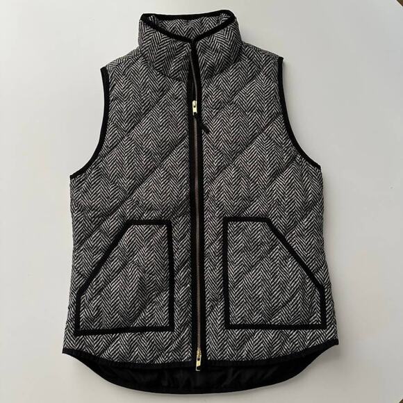 J Crew Expedition Quilted Down Fill Herringbone Black Ivory Vest XS - Picture 1 of 7